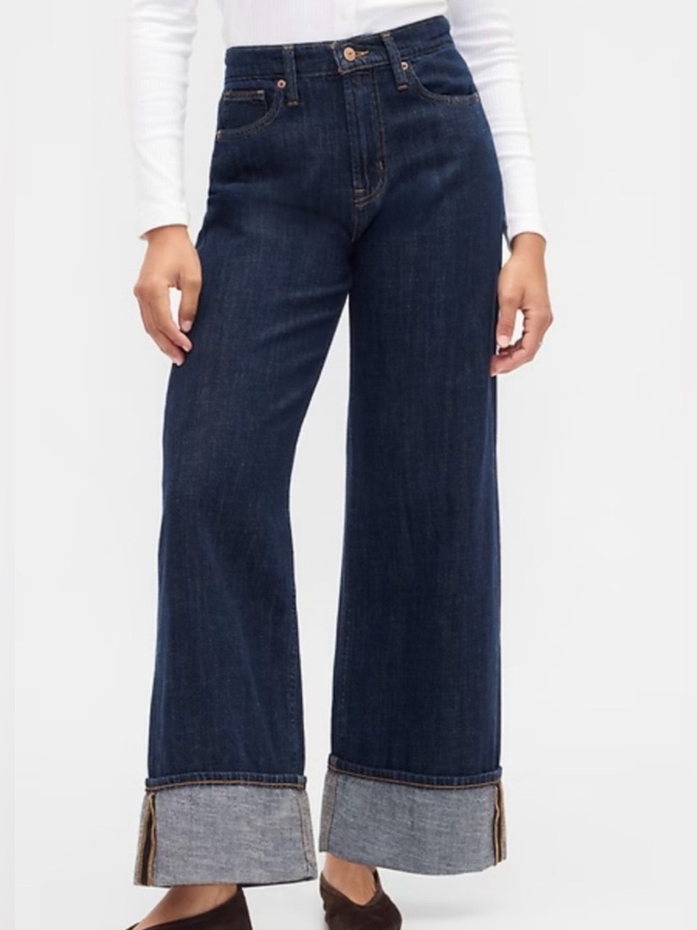 Gap High Rise Wide Leg Jeans Womens 10/30R Dark Wash Cuffed Denim